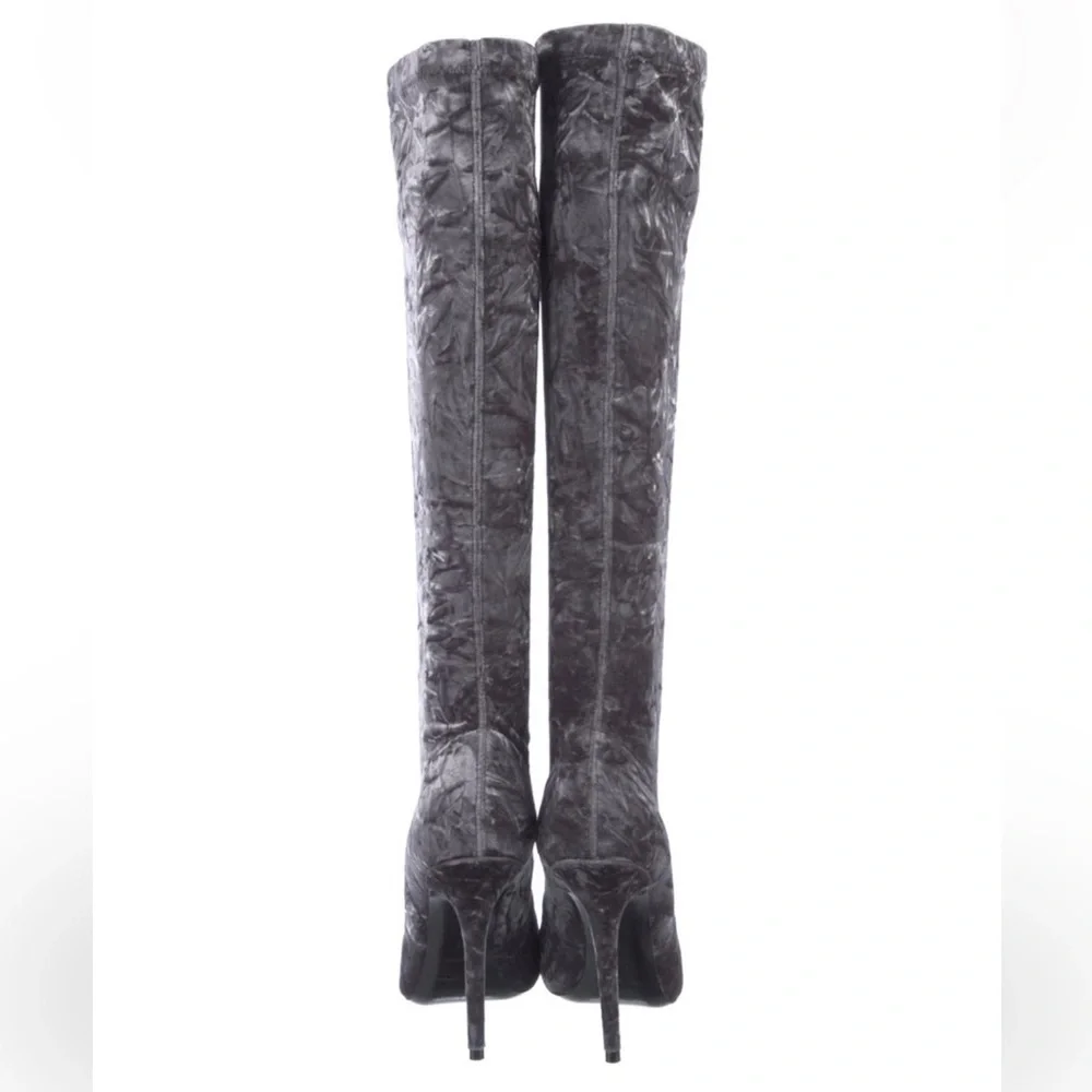 Saint Laurent Talia 110 Crushed Velvet Knee Boot 37 Gray - Picture 9 of 10